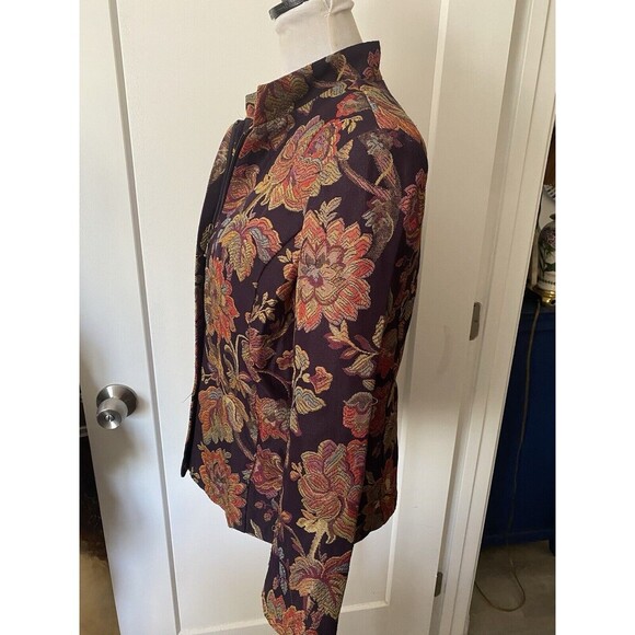 Coldwater Creek Gold Metallic Floral Jacquard Zip Mandarin Collar Lined Jacket S - Picture 2 of 9